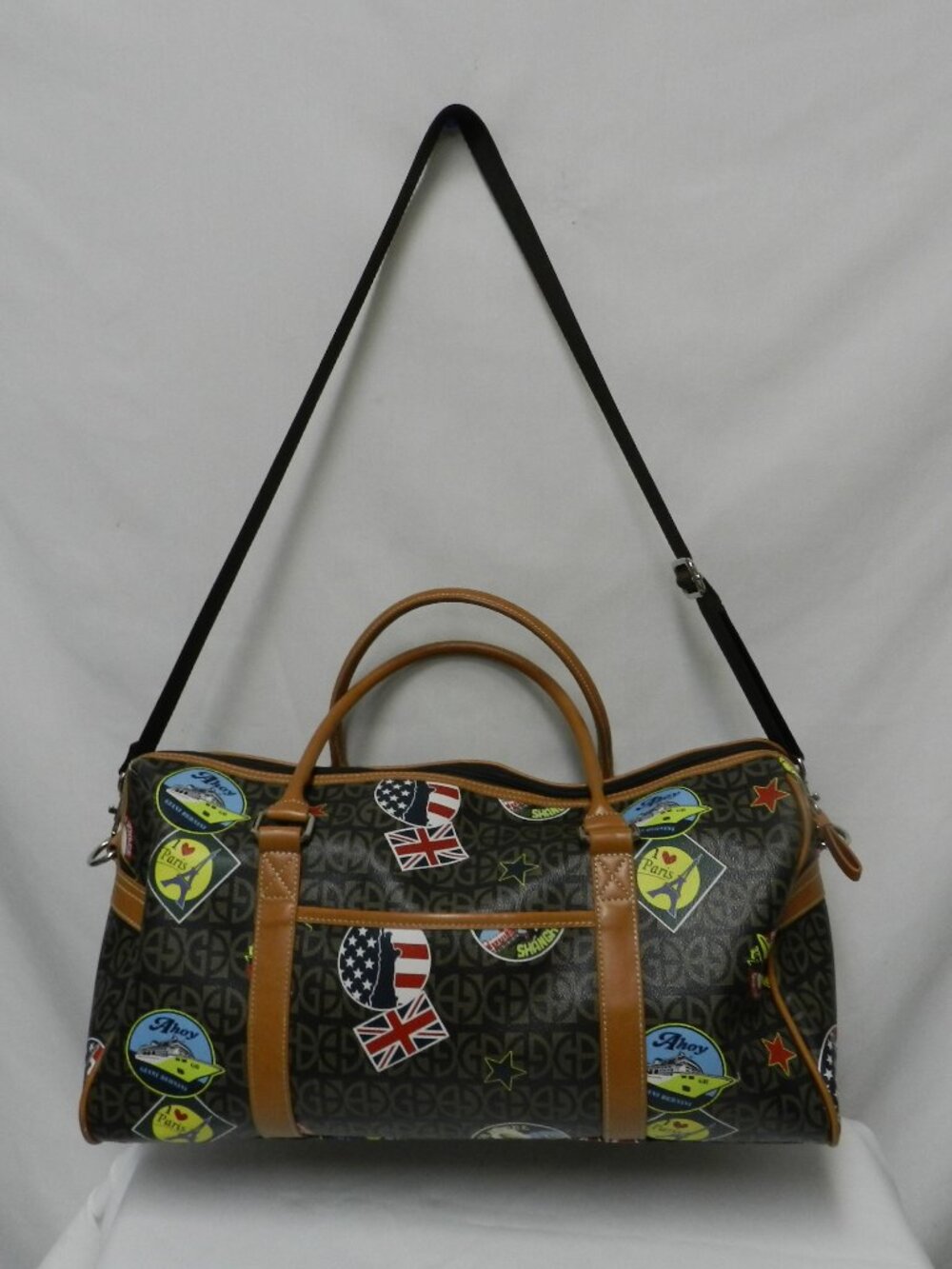 Giani Bernini Postcard duffle travel large bag Coated canvas Ahoy Paris Flags - Picture 3 of 16